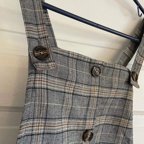Overall grey gray plaid dress button down with pockets - Picture 3 of 11